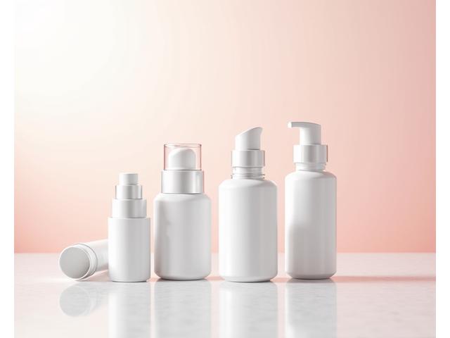 Estantería llena de productos de dermocosmética profesional, con etiquetas claras y diseño minimalista, enfatizando la calidad farmacéutica.