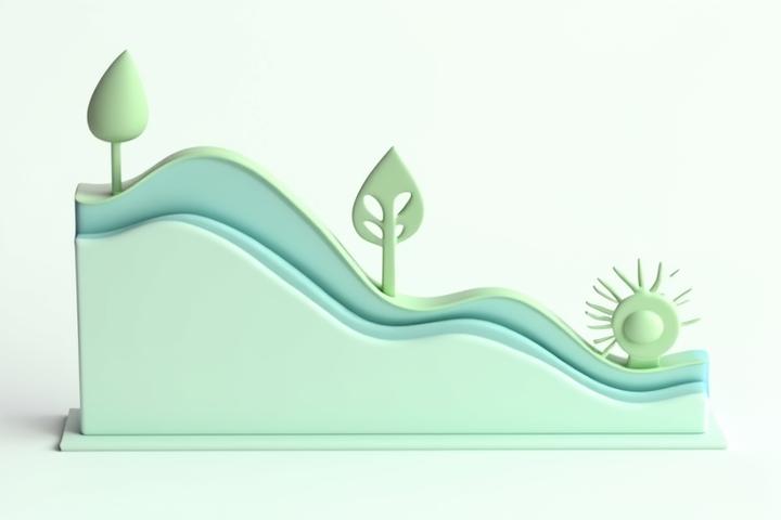 Un gráfico o infografía limpia mostrando una reducción de la huella de carbono, con elementos de sostenibilidad como hojas y paneles solares, transmitiendo progreso y responsabilidad.