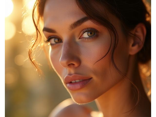 Modelo con piel luminosa y saludable después de un tratamiento facial, con enfoque en resultados naturales y sin irritación.