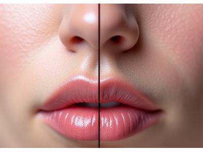 Comparación de antes y después de vello facial depilado con láser en mujer
