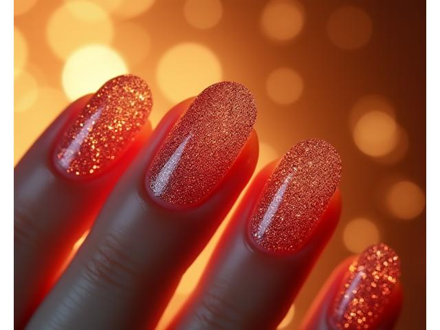 Uñas con nail art de glitter brillante y degradado.