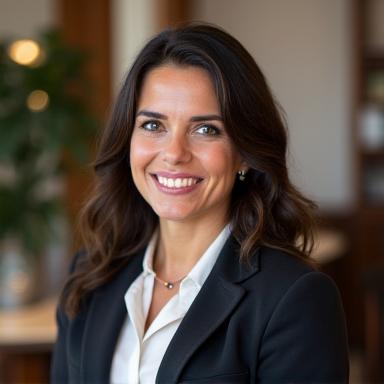 Retrato profesional y amigable de Ainhoa, especialista en tratamientos faciales, sonriendo sinceramente